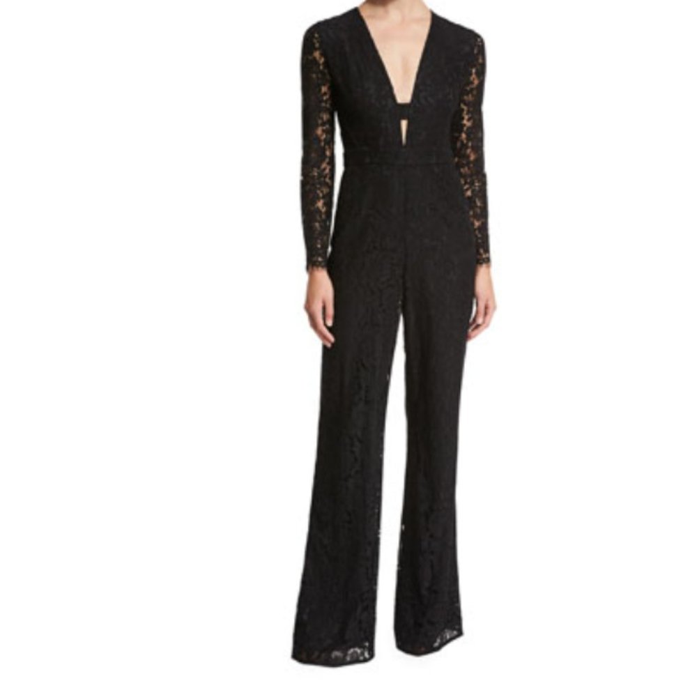 Diane Von Furstenberg Kyara Long-Sleeve Lace Jumpsuit, Black